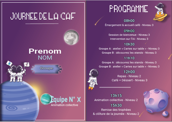 Visuel de communication réalisé par Sylvie Fabri (sfabri) pour la Journée de la Caf, conçu sur InDesign.
