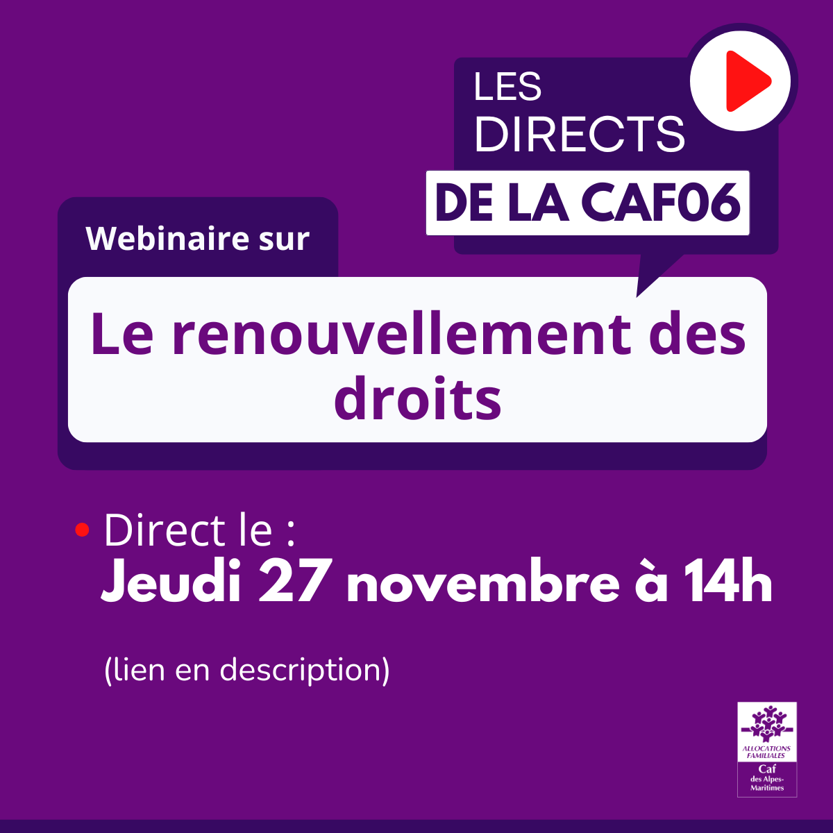 Visuel institutionnel pour les webinaires CAF06 réalisé par Sylvie Fabri (sfabri) sur InDesign.
