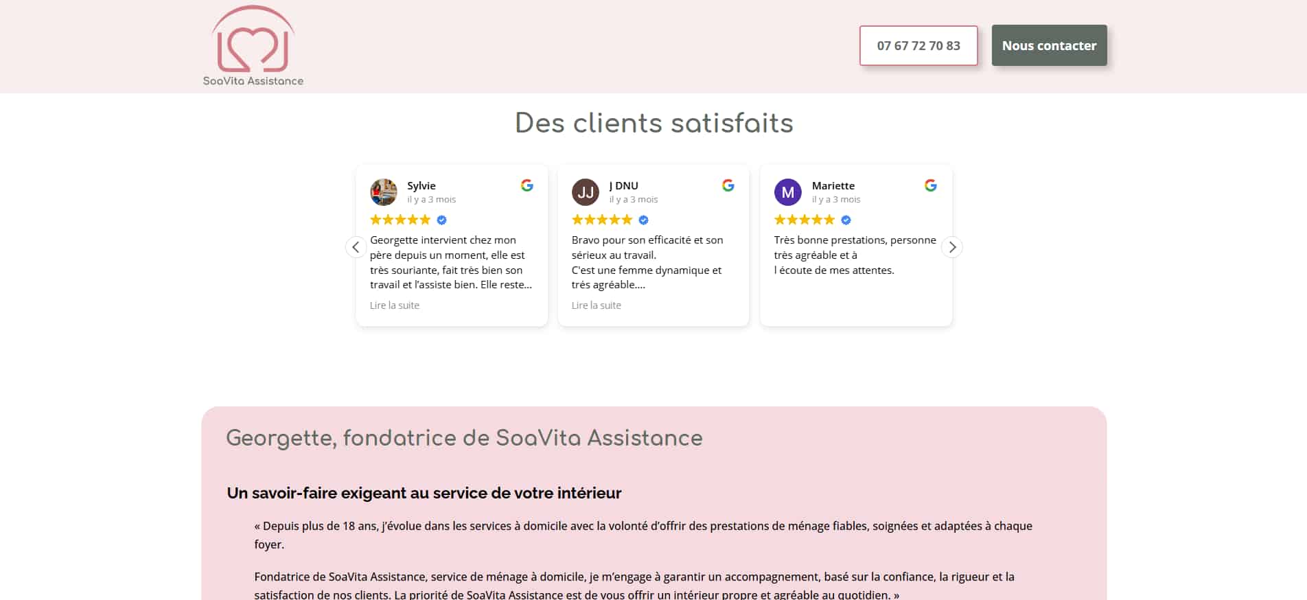 Site internet conçu par Sylvie Fabri (sfabri) pour Soavita Assistance, incluant création, structuration et mise en ligne d’un site vitrine.